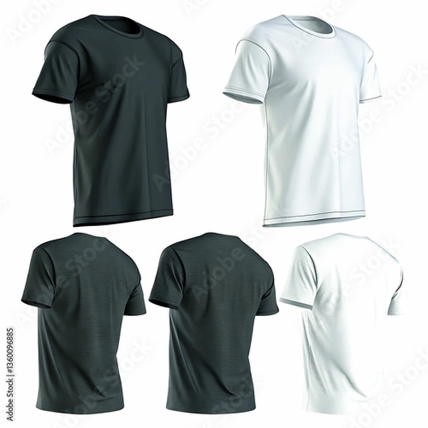 Obraz White T-shirt template design for casual clothing with front and back views, vector illustration for fashion, blank cotton shirt ready for customization