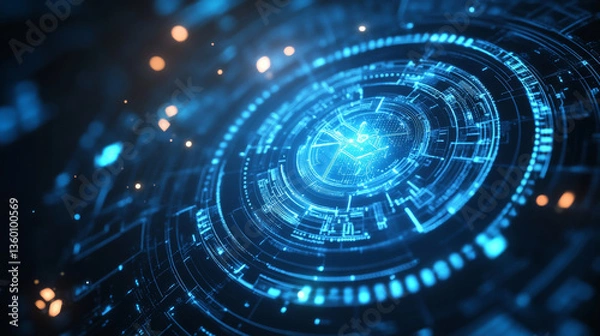 Fototapeta An abstract blue tech interface with a circular digital design, perfectly suited for modern and futuristic technology concepts