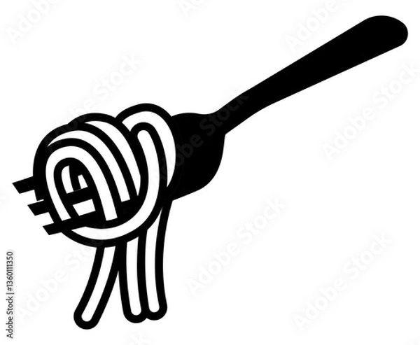 Obraz Fork twirling noodles icon representing pasta or noodle dish in a simple line art style.