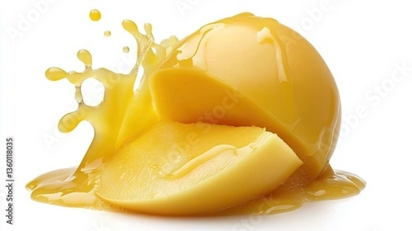 Fototapeta Sliced cheese with juice splash isolated