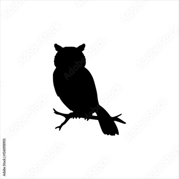 Obraz Owl sitting branch silhouette icon vector flat design.