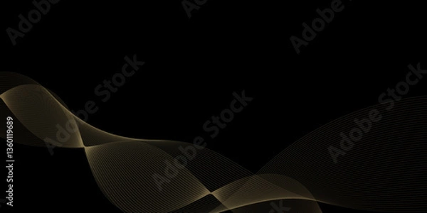 Obraz Golden curves waved design on black background abstract wallpaper vector format 