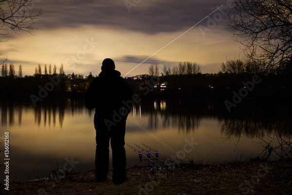 Fototapeta Carp Fishing Angling at Night with illuminated Alarms