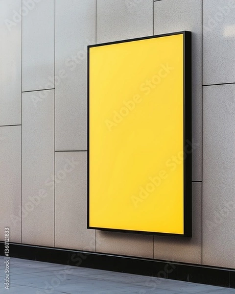 Obraz Bright Yellow Poster on a Textured Gray Wall Mockup for Advertisement and Promotion