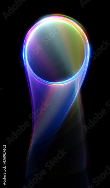 Obraz Swirl Stage. Neon glowing circles. Light Trails. Glint bright spiral. Motion ellipse..Slow shutter light trajectory. Long shiny tape. Accelerate twisted ribbon. Glowing dynamic lines.