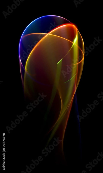 Obraz Swirl Stage. Neon glowing circles. Light Trails. Glint bright spiral. Motion ellipse..Slow shutter light trajectory. Long shiny tape. Accelerate twisted ribbon. Glowing dynamic lines.