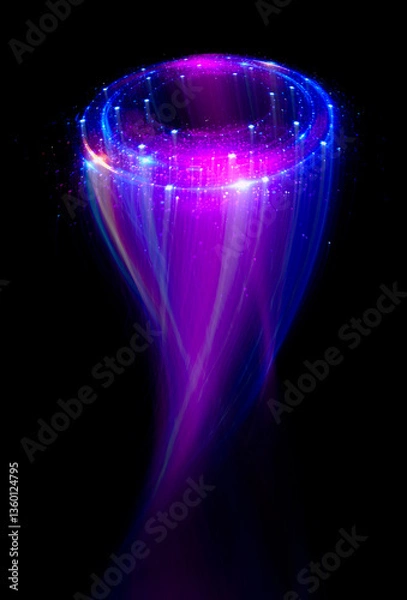 Obraz Swirl Stage. Neon glowing circles. Light Trails. Glint bright spiral. Motion ellipse..Slow shutter light trajectory. Long shiny tape. Accelerate twisted ribbon. Glowing dynamic lines.