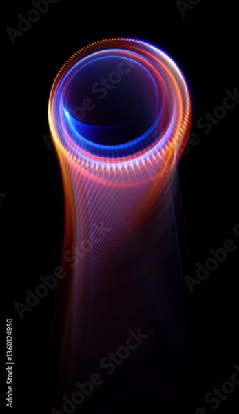 Obraz Swirl Stage. Neon glowing circles. Light Trails. Glint bright spiral. Motion ellipse..Slow shutter light trajectory. Long shiny tape. Accelerate twisted ribbon. Glowing dynamic lines.
