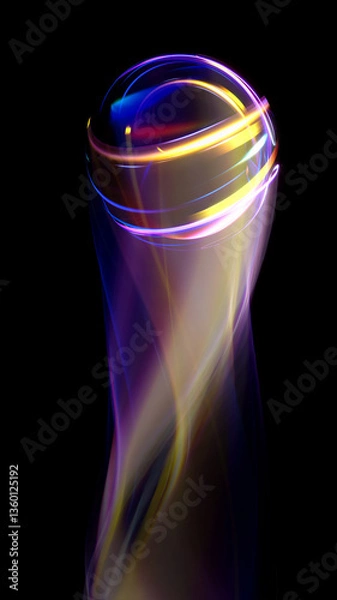 Obraz Swirl Stage. Neon glowing circles. Light Trails. Glint bright spiral. Motion ellipse..Slow shutter light trajectory. Long shiny tape. Accelerate twisted ribbon. Glowing dynamic lines.