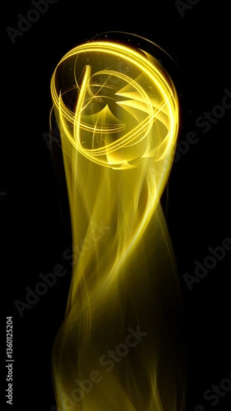 Obraz Swirl Stage. Neon glowing circles. Light Trails. Glint bright spiral. Motion ellipse..Slow shutter light trajectory. Long shiny tape. Accelerate twisted ribbon. Glowing dynamic lines.