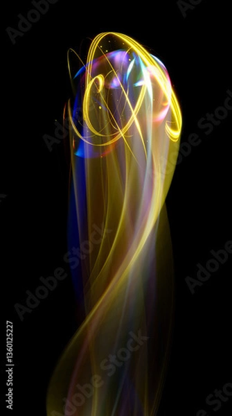 Obraz Swirl Stage. Neon glowing circles. Light Trails. Glint bright spiral. Motion ellipse..Slow shutter light trajectory. Long shiny tape. Accelerate twisted ribbon. Glowing dynamic lines.