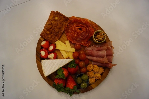 Obraz Delicious tapas platter with charcuteries and cheese boards