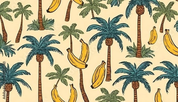 Fototapeta Hand drawn palm tree and beach seamless pattern wallpaper background design,background, palm tree, repetition, abstract, art, illustration, design, 564