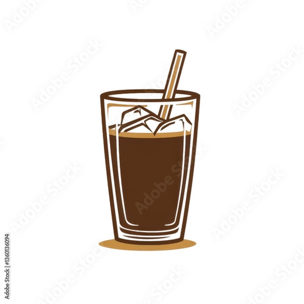 Fototapeta Refreshing Iced Coffee: A tempting glass of iced coffee, with ice cubes and a straw, embodies the essence of refreshment and simple pleasure.