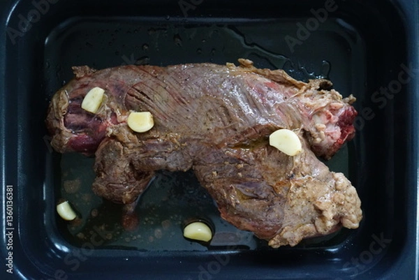 Obraz Close up of a juice beef steak being cooked 