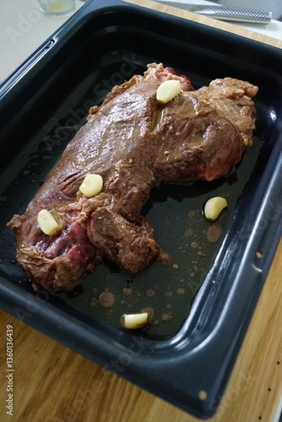 Obraz Close up of a juice beef steak being cooked 