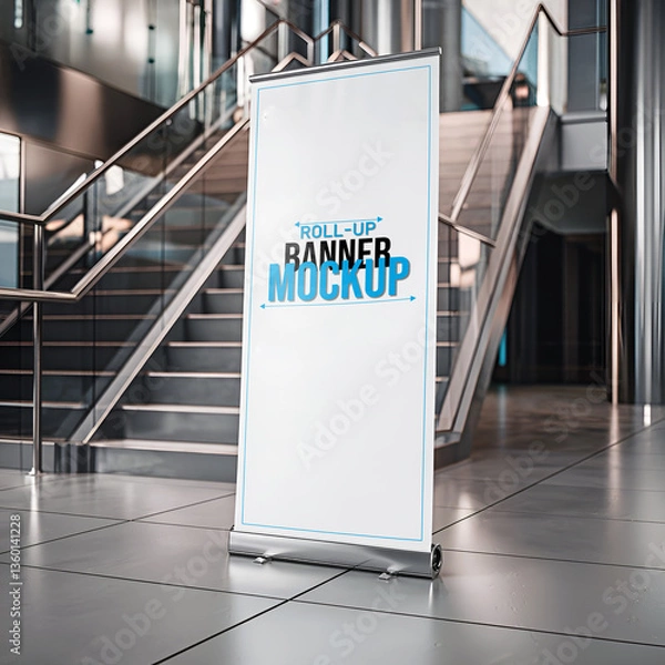 Obraz PSD clean Minimal Roll Up Banner Mockup Image.