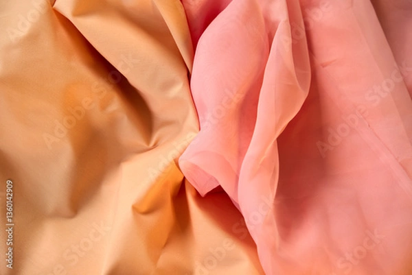 Fototapeta Fabric peach waves - material for background and texture. Close up fabric.