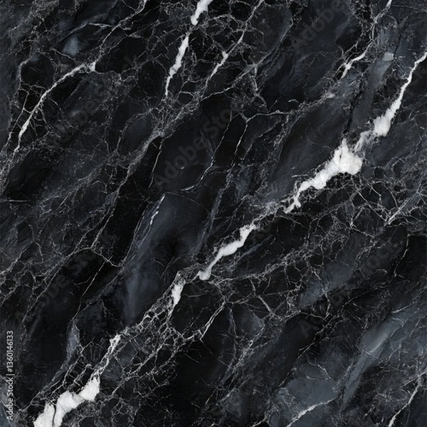 Fototapeta Striking black marble texture with white veins and natural patterns