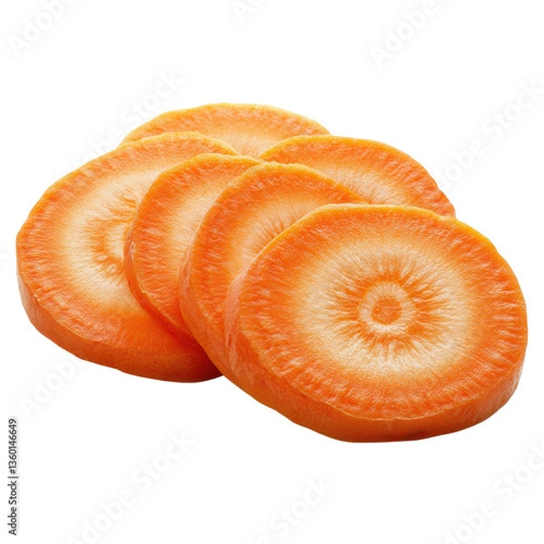 Fototapeta Freshly sliced orange carrots arranged neatly on a white background for culinary use