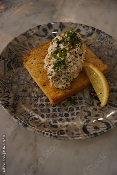 Obraz A modern Swedish style toast skagen with crayfish salad on bread
