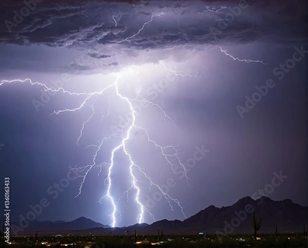 Obraz ライトニング, 嵐, サンダー, 空, 乗り切る, 夜, 激しい雷雨, 雲, 雨, デッドボルト, 電気, ひらめく, 自然, 光, 