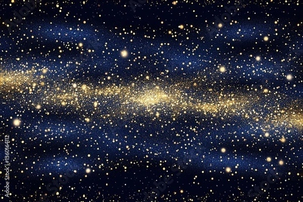 Obraz Elegant dark blue background with golden glittering sparkles, cosmic shiny texture
