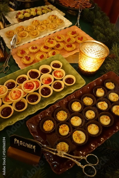 Obraz An delicious looking Swedish Julbord Christmas Buffet with a lot of meat, fish and cold cuts