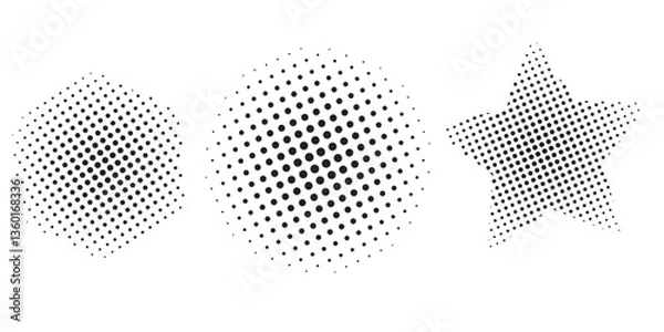 Obraz Dotted halftone gradient texture. Vanishing polka dot background. Repeating dots gradation pattern background. Black fading comic pop art overlay backdrop. Raster effect wallpaper. Vector halftone 