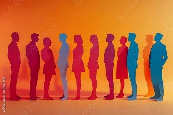 Fototapeta Colorful Paper Cutout Silhouettes Teamwork Group