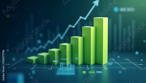 Fototapeta Visualize Cash Growth: Flat Exponential Graph with Green Bar Chart on Business Dashboard Using Generative AI