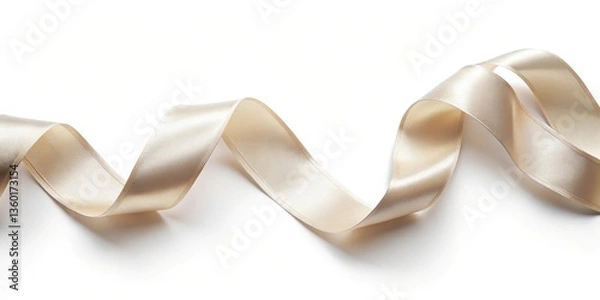 Fototapeta Elegant Creamy Beige Satin Ribbon Swirling Gracefully on a Pristine White Background