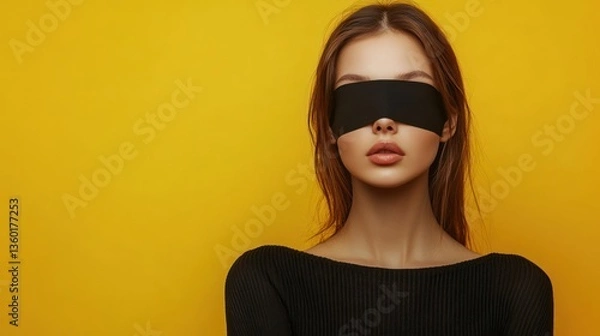 Obraz A woman is wearing a black blindfold