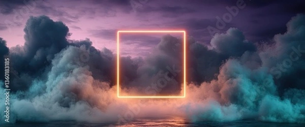 Obraz Neon Square Frame in Smoky Cloudscape