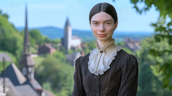 Obraz Emily Dickinson in Amherst, face based on 1846 daguerreotype, visual reconstruction via AI
