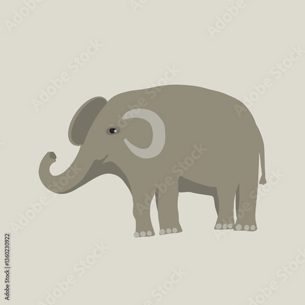 Fototapeta Stylized illustration of an elephant in soft earthy tones on a light background. A calm and friendly design perfect for children’s decor, jungle-themed art, and nature-inspired projects.