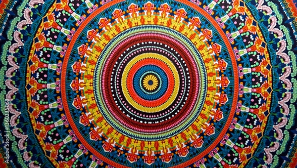 Fototapeta Explore Mandala Motif Synergy: Unify Mosaic Design with Ethnic Style in Tile Layout for Pattern Clarity - Combine Digital Textures & Mesmerizing Shapes for Balanced Color Transitions in Photo Stock