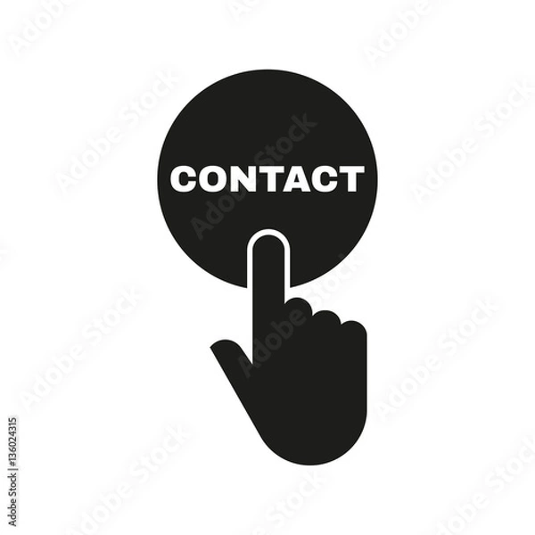 Fototapeta Hand pressing a button with the text CONTACT icon. Support, assistance, maintenance symbol. Flat design. Stock - Vector illustration