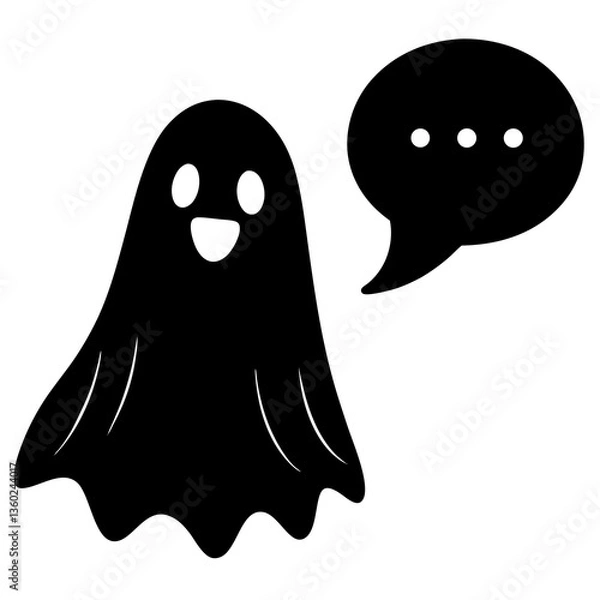 Obraz A friendly ghost with a speech bubble silhouette vector illustration