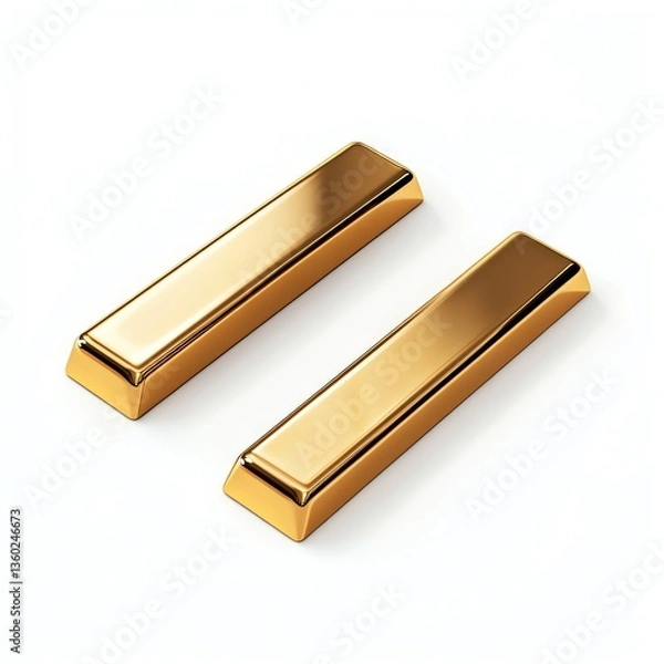 Fototapeta Two Gold Bars on White Background Symbolizing Wealth and Investment