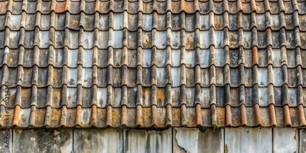 Obraz Aged Clay Roof Tiles and Weathered Wall Texture