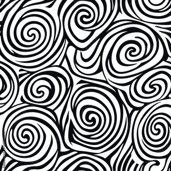 Fototapeta Elegant swirling monochrome spirals in a seamless abstract pattern with geometric curves and minimalistic design Generative AI