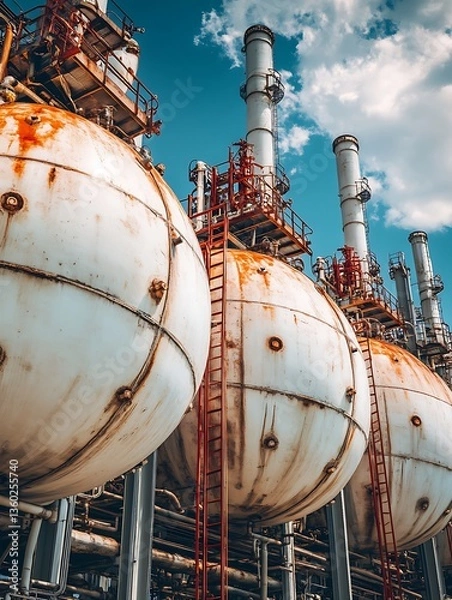 Obraz Industrial Spheres with Refinery, and Sky.