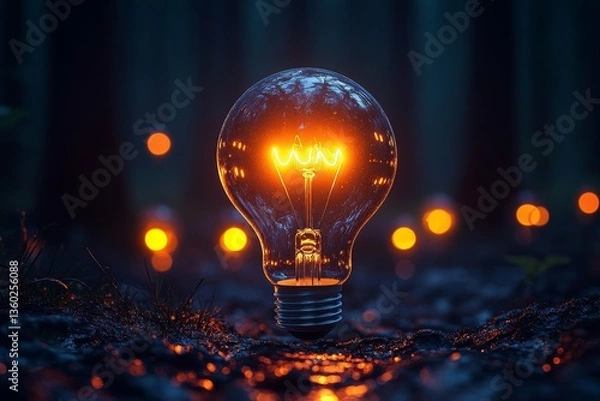 Obraz Glowing Lightbulb in the Forest: A Symbol of Innovation