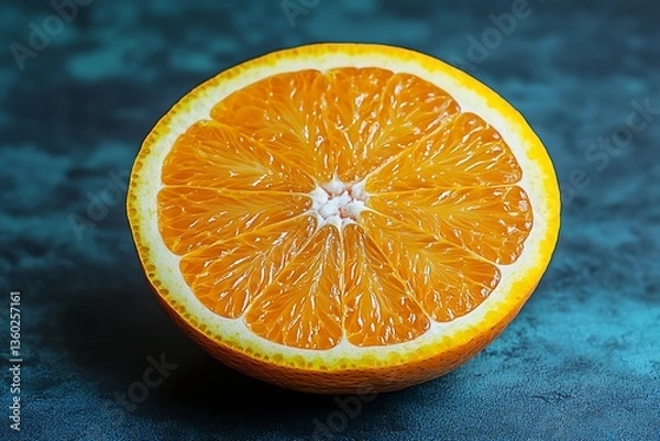 Obraz Juicy Orange Slice with Teal Background.