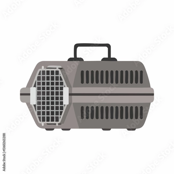 Fototapeta Gray plastic pet carrier with handle and mesh window. vector image