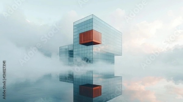 Obraz Modern architecture, floating city, glassy building