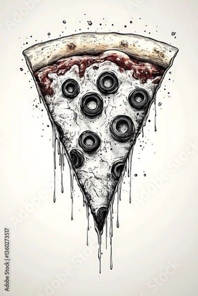 Obraz Melted Black Olive Pizza Slice.