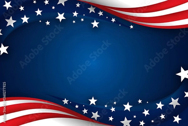 Fototapeta Blue and red background with stars, red banner USA flag design for political campaign poster or advertising template, copy space