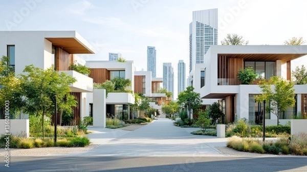 Obraz Modern residential community with lush landscaping
